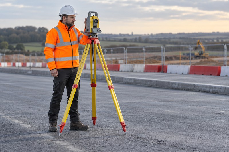 Hi vis jackets illustrated by a surveyor wearing an orange reflective jacket